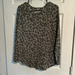 Peace & Pearls Leopardd Waffle Knit Long Sleeve Medium
